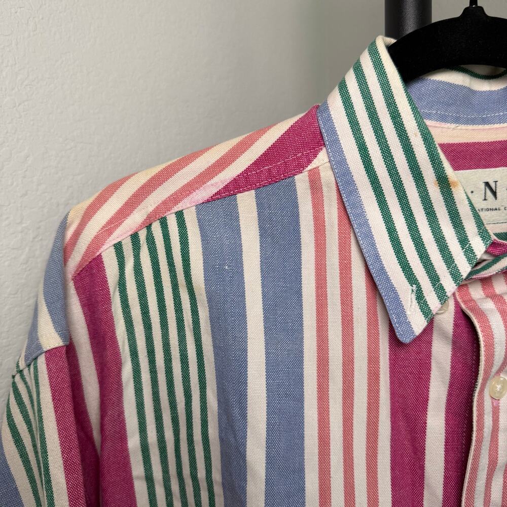 Vintage 90s I.N.C International Concepts Colorful Striped Button Up Shirt Medium - Picture 4 of 15